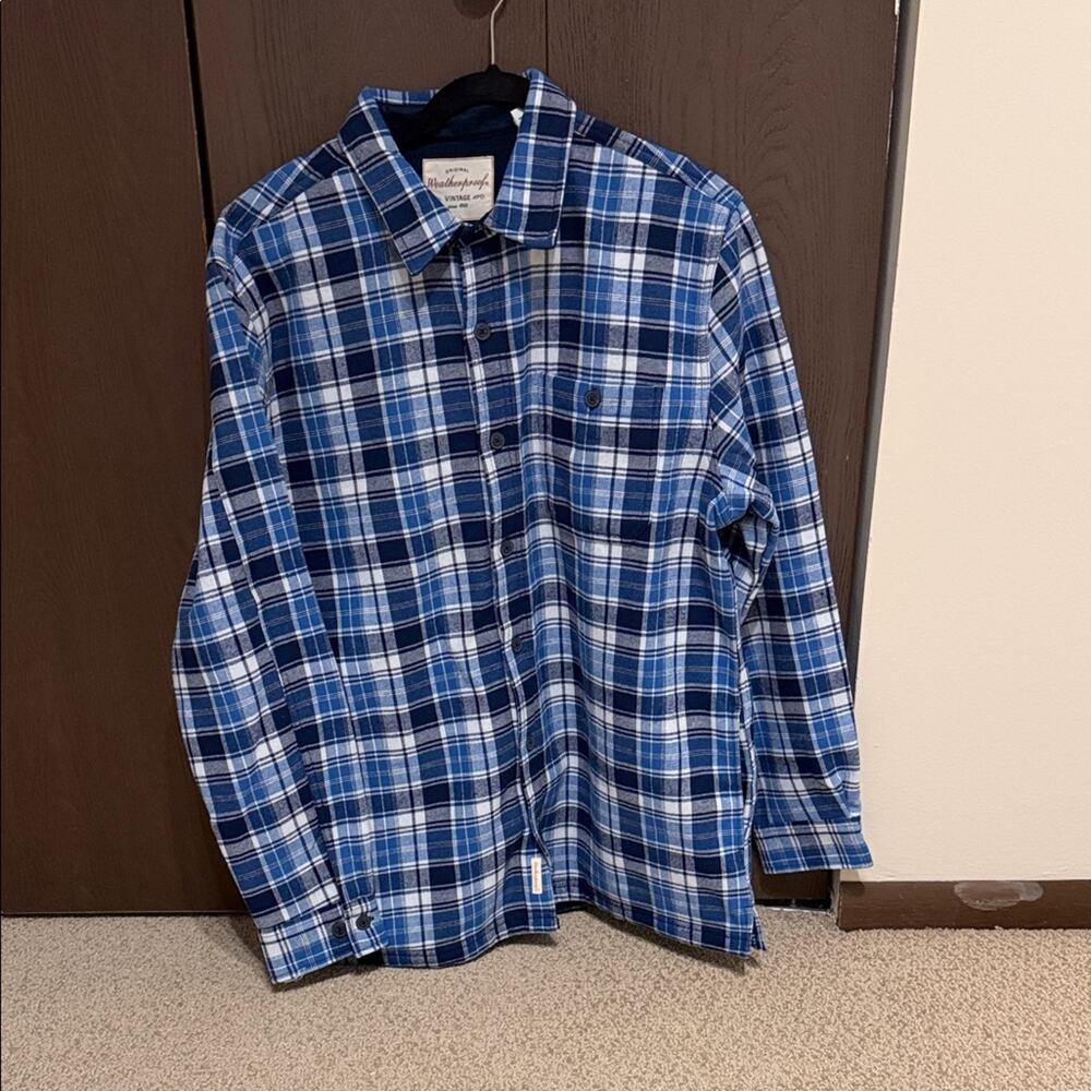 Weatherproof Blue Plaid Shirt Jacket - size large